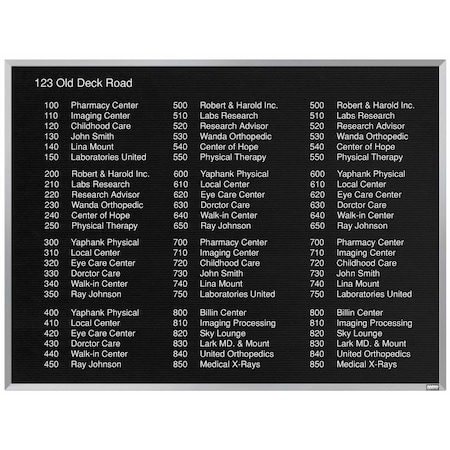 Aarco Framed Letter Board Message Center , Frame is Aluminum, Letter Board is Black Felt, 36''Hx48''W BOFD3648