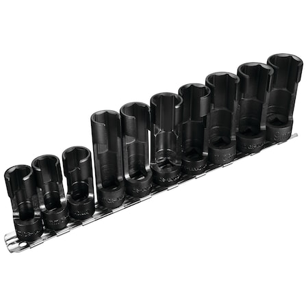 Performance Tool 10 pc. 3/8 in. Dr. Flare Nut Socket Set, SAE/Metric, Chrome Vanadium W84027