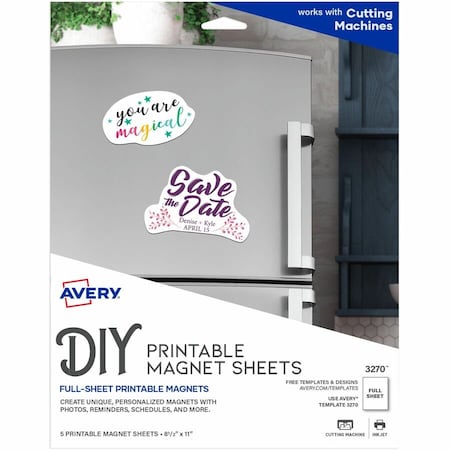 Avery Inkjet Magnet Sheet, 8-1/2" x 11", Matte, White, 5 Sheets/Pack 3270