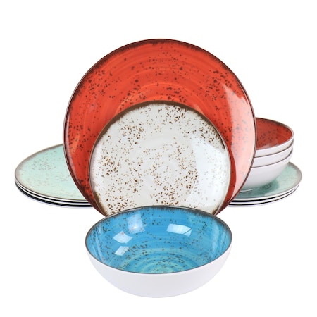 Elama Pryce 12 Piece Melamine Dinnerware Set in Assorted Colors EL-PRYCE