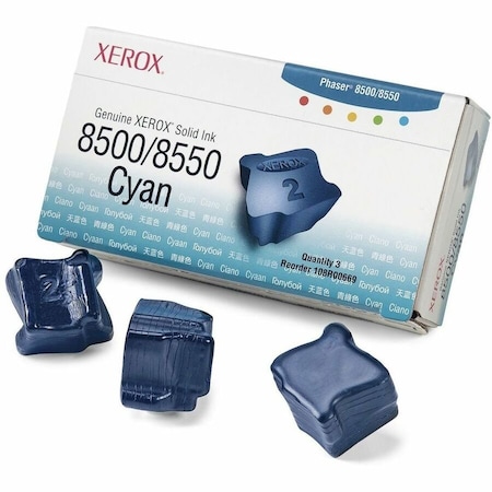 Xerox Solid Ink, F/ Phaser8500/8550,3000 Page Yield, Cyan, 3PK 108R00669