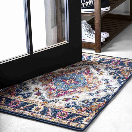 Jonathan Y Bohemian FLAIR Boho Vintage Medallion Blue/Multi 2 ft. x 3 ft. Mat BMF106A-23