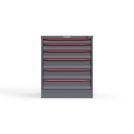 Strong Hold 6 drawer cabinet - (1x 2ft, 1x 3ft, 1x 4ft, 3x 5ft) - Red accents - Keyed Different S3036-PPDAS-0605DS