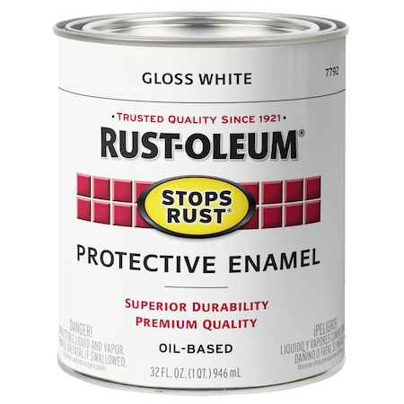 Rust-Oleum Interior/Exterior Paint, Gloss, Oil Base, White, 1 qt 7792502