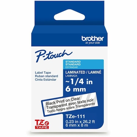 Brother Label/Ribbon Cartridge, Clear, Gloss, 1/4 in W TZE111G