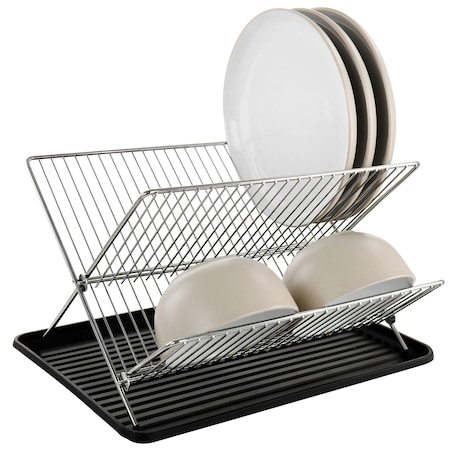 Gibson Home Fernsby 2 Tier 17 in. Folding Dish Rack Set in Black 135273.02