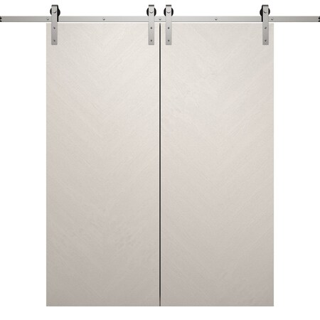 Sartodoors Modern Double Barn Door 36 x 80 inches, Ego 5005 Painted White Oak, 13FT Silver Rail Track Set, S EGO5005DB-S-PWO-36
