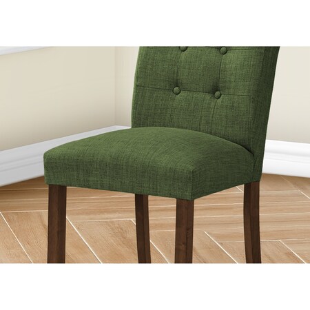 Monarch Specialties Dining Chair, 38'' Height, Upholstered, Green Fabric, Walnut Wood Legs, Modern, 2PK I 1219