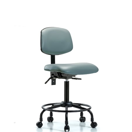 Blue Ridge Ergonomics Vinyl Chair, Med Bench, Round Tube Base, Casters, Storm BR-VMBCH-RT-T0-A0-RC-8822