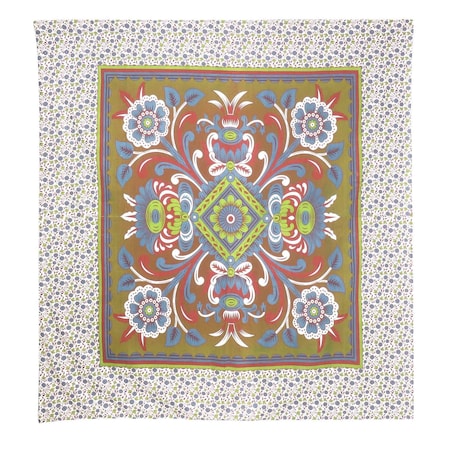 88" X 84" Green Red And White Floral Cotton Hanging Tapestry