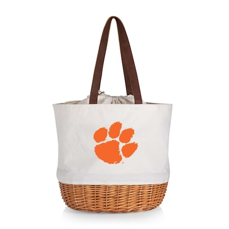 Picnic Time Family Of Brands NCAA Clemson Tigers Coronado Canvas and Willow Basket Tote - Picnic Bag 203-00-187-104-0