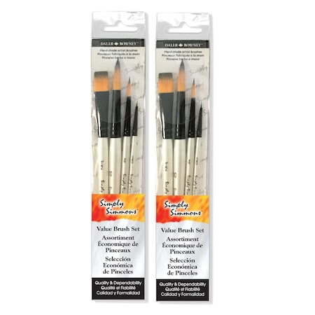 Daler-Rowney Simply Simmons Watercolor Brush Set, Synthetic, 4-Piece Set, 2PK D255400009