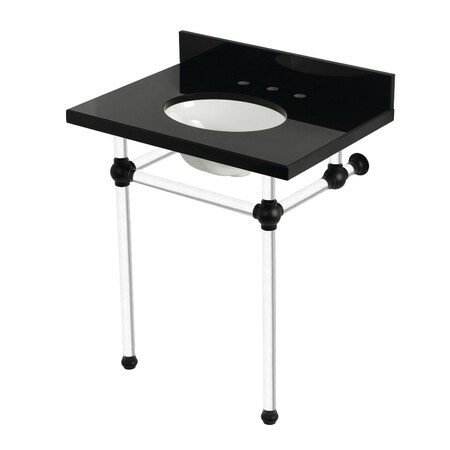 Kingston Brass 30" Black Granite Console Sink with Acrylic Legs, 8-Inch, 3-Hole, Black Granite/Matte Black KVPK30KA0