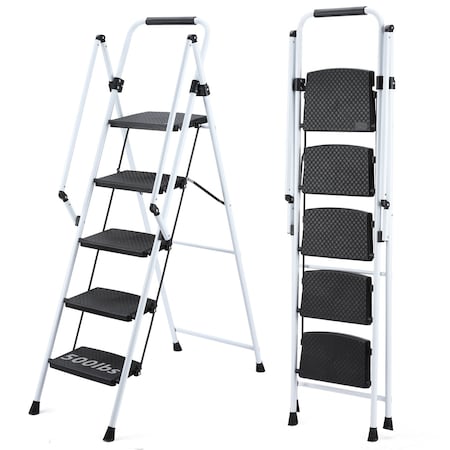 Wrightmaster 5.2 ft. Carbon Steel Portable Step Ladder (9 ft. Reach), 300 lb. Load Capacity for Family, Kitchen,  ZR-239455