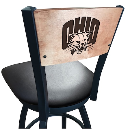 Holland Bar Stool Co 30" Blk Wrinkle Ohio University Swivel Bar Stool, Laser Engraved Back L03830BWMedMplAUnivOHBlkVinyl