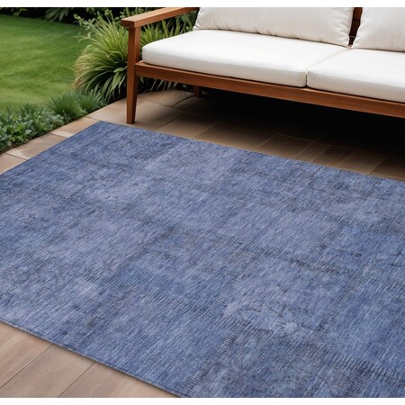 Homeroots 9' X 12' Denim Blue And Sky Blue Patchwork Washable Indoor Outdoor Area Rug 581585