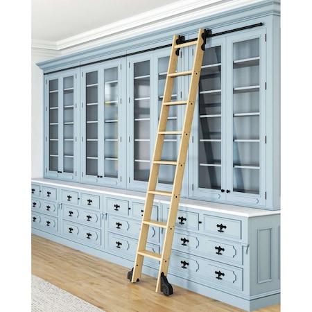 Quiet Glide 8.06 ft. White Oak Sunburst Wheel Black Rolling Hook Removable Ladder, 12 ft. Rail QG.510-8WO-12-H.08