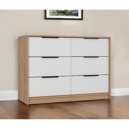 Homeroots 42" White and Natural Six Drawer Double Dresser 544053
