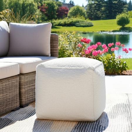 Homeroots 18" Ivory Polyester Cube Outdoor Pouf Ottoman 551568