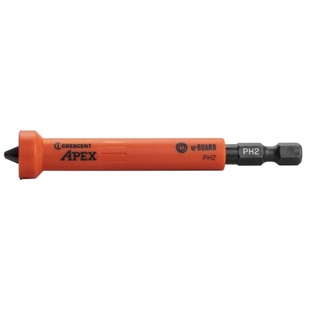 Crescent Apex uGUARD Covered Impact Power Bit with Ring Magnet, 2 Drive, Phillips Drive, 14 in Shank CAUMB3BPH2