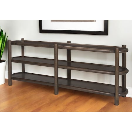 Homeroots 80" Dark Brown Solid Wood Oval Six Leg Console Table With Two Shelves 605657