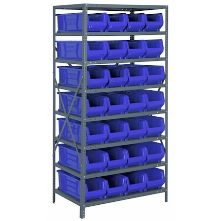 Quantum Storage Systems WIRE SHELVING UNIT W/28BLUE BINS 2475-950BL