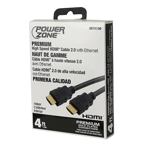 Powerzone High-Speed HDMI Cable, HDMI Gold, Black Sheath, 4 ft L ORHDMI03