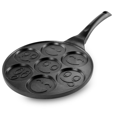 Megachef Happy Face Emoji 10.5 Inch  Aluminum Nonstick Pancake Maker Pan with Cool Touch Handle MC-HAPPYCAKES1
