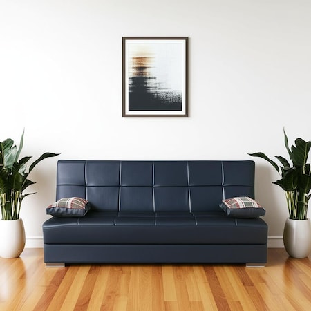 Homeroots 75" Black Faux Leather Convertible Futon Sleeper Sofa And Toss Pillows With Storage 607184