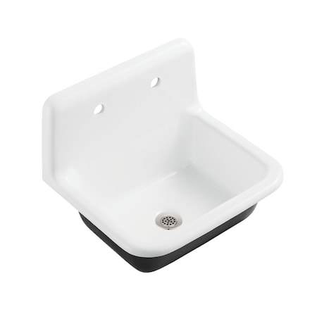 Kingston Brass 22" Cast Iron Single Bowl Wall Mount Utility Sink with Drain, White/Brushed Nickel KGCLWS221878