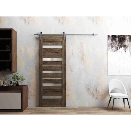 Sartodoors Sturdy Barn Door 30 x 96in, Quadro 4445 Cognac Oak W/ Frosted Glass, SS 6.6FT Rail Hangers Heavy Set QUADRO4445BD-S-AKA-3096