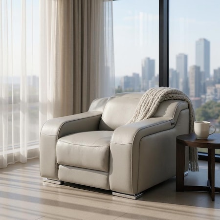 Homeroots 41" Light Gray Italian Leather Wall Hugger Recliner With USB 634541