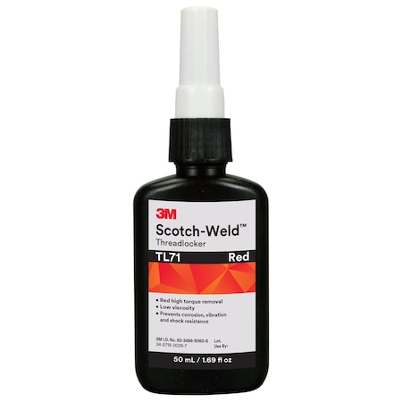 3M Scotch-Weld TL71 HIGH THREADLOCKER, 50 ML BOTTLE, LIQUID FORM, RED 7100039231
