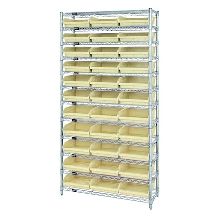 Quantum Storage Systems WIRE SHELVING UNIT W/33 IVORY BINS WR12-116IV