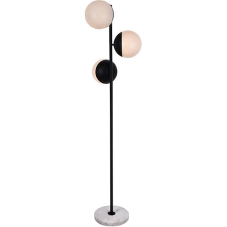 Living District 65.5 in. Eclipse 3 Light Floor Lamp Portable Light with Frosted White Glass, Black LD6158BK