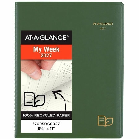 At-A-Glance Recycled Weekly/Monthly Classic Appointment Book, 11 x 8.25, Green, 2022 70950G60