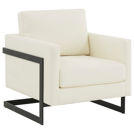 Leisuremod Lincoln Leather Accent Armchair with Black Frame, White LAB31W-L