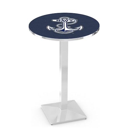 Holland Bar Stool Co 36" Chrome US Naval Academy NAVY Pub Table, 36" dia. Top L217C3636USNavA