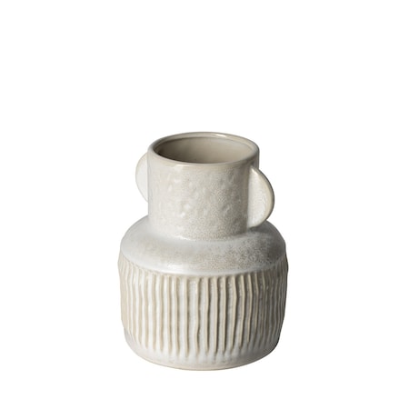 Homeroots 8" Whitewash Handled Textured Ceramic Vase 397566