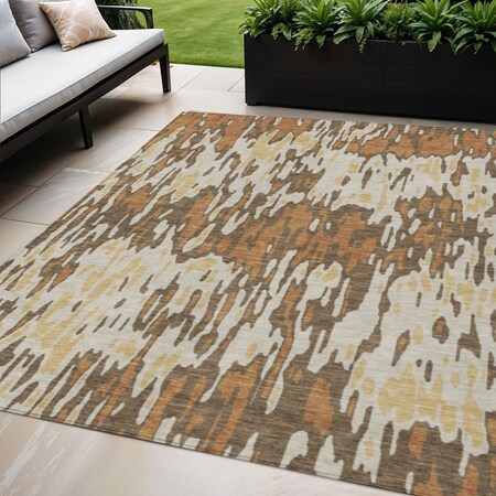 Homeroots 5' X 8' Copper Gold And Ivory Striped Washable Indoor Outdoor Area Rug 596663