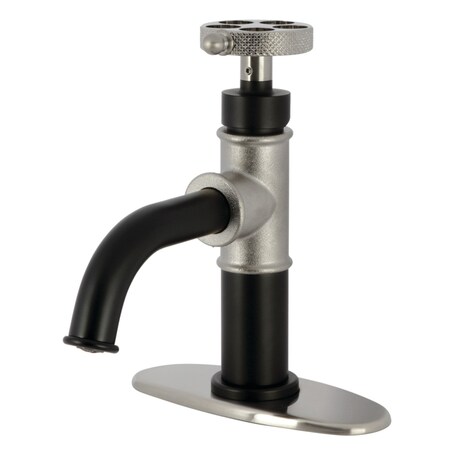 Kingston Brass One-Handle 1-Hole Bathroom Faucet with Knurled Handle, Deck Plate, and Push Pop-Up Drain KSD2828RKX