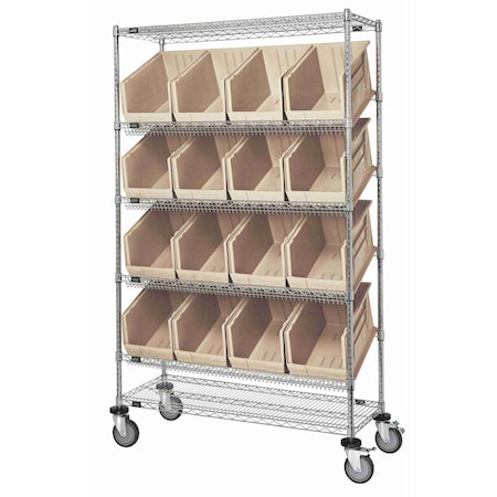 Quantum Storage Systems WIRE UNIT SLANTED SHELVES W/16 BINS IVORY WRCSL6-74-1848-260IV