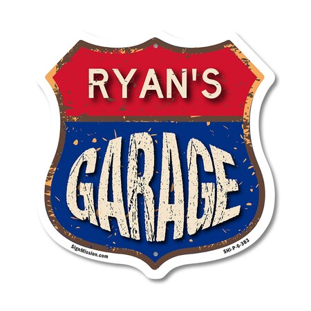 Signmission Ryan's Garage, 6 Inch X 6 Inch, Plastic Sign SHI-P-6-383-RYAN