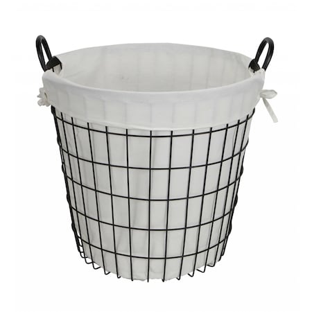 Homeroots White Fabric Lined Metal Laundry Type Basket With Handle 379817