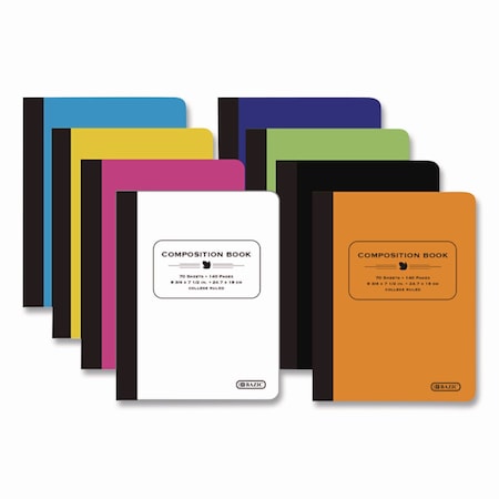 Bazic Products Poly Cover Composition Books, Medium/College Rule, Randomly Assorted Cover Color, 70 9.75 x 7 Sheets BAZ5089