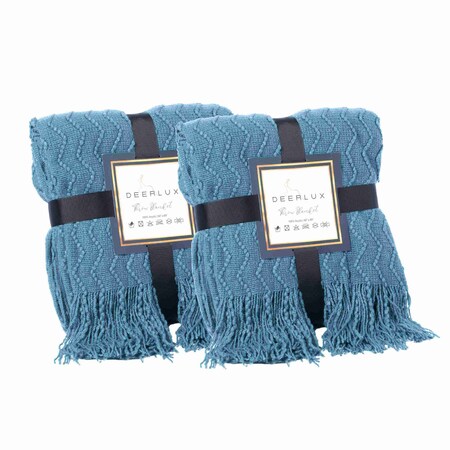 Deerlux Set of 2 Decorative Chevron Pattern Knit Throw Blanket, 50x60 in, Made with Premium Yarns,  QI003968.BL.2