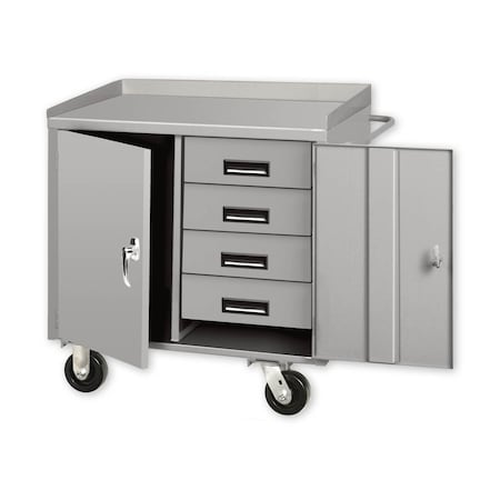 Pucel Mobile Cabinet Bench, 4 Drawer, Phenolic Casters, 36 in W x 34 in H x 26 in D, Light Blue PC-36P-1424-4