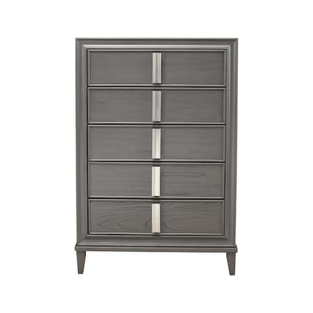 Homeroots 38" Gray Solid Wood Five Drawer Chest 524103