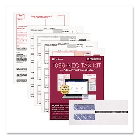 Adams Business Forms Five-Part 1099-NEC Online Tax Kit, Five-Part Carbonless, 3.66 x 8.5, PK15, 15PK 22906KIT