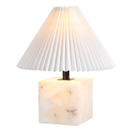 Jonathan Y Hermin 16.5" Contemporary Minimalist Geometric Sculptural Alabaster Cube Metal LED Table Lamp w/Nigh JYL5611A
